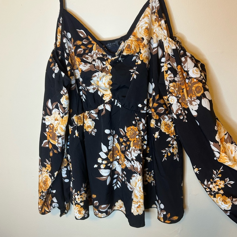 SHEIN Black and Yellow Floral Blouse